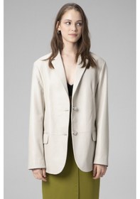 Resim Bej Dericlub Wm005 Blazer Kadın Deri Ceket 
