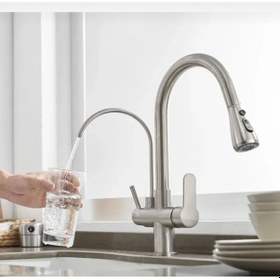 Resim İsaoğlu Yapı Mat Krom Mutfak Bataryası Arıtıcılı Spiralli Armatür Tazzik Ve Spreyleme Mod Batarya Krom 