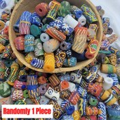 Resim 1 adet Rastgele Renkli Tüp Boncuk Afrika Boyalı Cam Boncuk Eski Kabile Boncukları DIY Bileklikler, Kolyeler, Telefon Zincirleri, Aksesuarlar vb. için. 