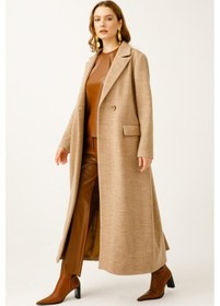 Resim Esswaap Balıksırtı Yün Kumaş Manto Camel-camel Camel 