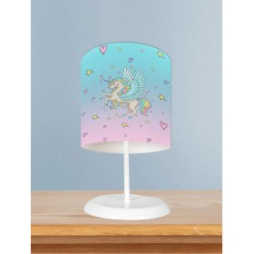 Resim Bebek ve Çocuk Odası Uçan Unicorn Desenli Abajur 