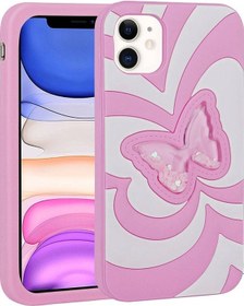 Resim More Tr İphone 11 Uyumlu Kılıf Sıvılı Simli Kelebekli Tasarım Zore Vodena Kapak 