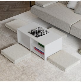 Resim Gord Minderli Orta Sehpa Oyun Ve Dinlenme Alanı İçin Fonksiyonel Tasarım Beyaz 