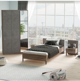 Resim Robin Home Dream Genç Odası Takımı 3'lü Set Karyola Komodin Gardrop Kahve-beton 