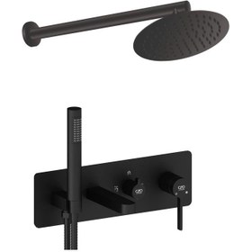 Resim GPD Siyah Ankastre Duş & Banyo Bataryası Seti – Yuvarlak Ø250 Tepe Duşlu Kombin Paket (MKA165-S, ADS30-S) 