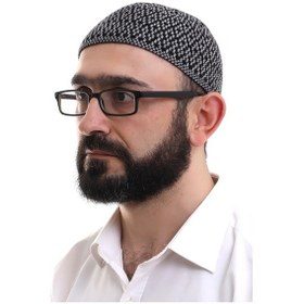 Resim Gri Orlon Kışlık Namaz Takkesi Baklava Desenli Takke 