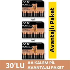 Resim Duracell Alkalin AA Kalem Pil, 1,5V (LR03 / MN2400), 30'lu Paket 