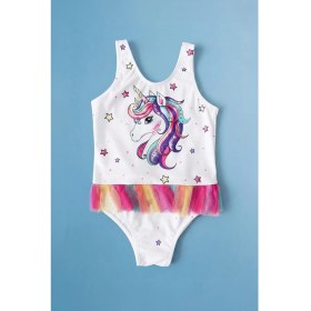 Resim Perendi Kız Çocuk Unicorn Baskılı Tüllü Mayo 