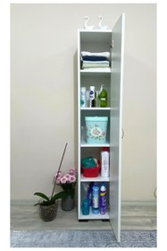 Resim IRMAK DÜNYASI Çok Amaçlı Dolap Tek Kapaklı Dolap 5 Raflı Banyo Dolabı Mutfak Kiler Dolabı Beyaz Erzak Dolabı 