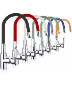 Resim Esnek Kıvrılabilir Renkli Silikon Oynar Başlıklı Musluk Bataryası Başlığı Kubar 