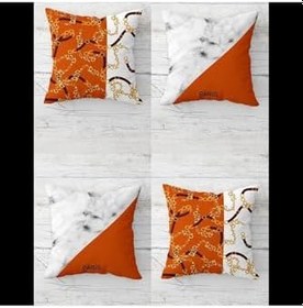 Resim Pelangi Gold Zincir Desenli Gizli Fermuarlı Kırlent Kılıfı Koltuk Yastık Kılıfı Takım(4ADET), turuncu-beyaz 43 x 43 