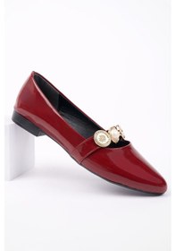 Resim Muggo Poena Broş Detaylı Tek Bantlı Günlük Kadın Babet Bordo 