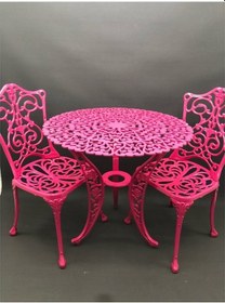 Resim Aluminyumdokumcu Döküm Masa 75 Çap Kuğu 2 Sandalye Kıvırcık Fuşya 