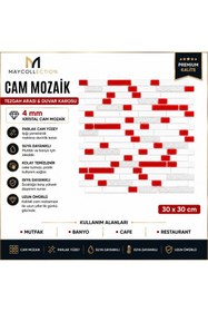 Resim maycollection Kırmızı Beyaz Gümüş Simli 4 Mm Kristal Cam Mozaik (1 M2) 1 Kutu = 1 M2 Fiyatıdır 