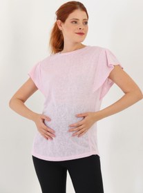 Resim MEGHAN L.A Pembe Hamile Kolu Fırfitlı Yumuşak Kumaş T-shirt 