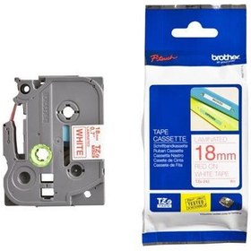 Resim Brother TZE-242 18 mm Beyaz Üzeri Kırmızı Laminasyonlu Etiket 