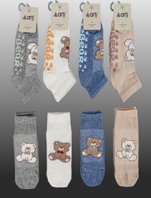 Resim 4'lü Erkek Çocuk Ayıcık Desenli Kaydırmaz Tabanlı Patik Çorap-1226 ÇoK Renkli 