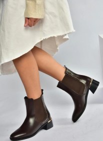 Resim V518978209 Kahverengi Alçak Topuklu Kadın Bot Kahverengi-suni Deri 