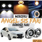 Resim Fiat Linea 2007-2018 Uyumlu Üniversal Mercekli Angel Sis Farı Metal Su Geçirmez 76 Mm Turuncu Gündüz Farı Angel Sis Farı 57653518 