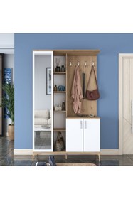 Resim Rani Mobilya Rani Ea109 Portmanto Boy Aynalı Raflı Ayakkabılık Vestiyer Sepet Ceviz - Beyaz 