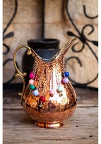 Resim Antepsepeti Renkli Boncuklu Bakir Dövme Sürahi 