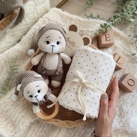 Resim Amigurumi Uykucu Ayıcık Bebek Seti - 3 Parça Deluxe Bebek Seti 