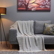 Resim Buca Yün Balıksırtı Koltuk Örtüsü - Açık Gri - 170x230 cm 