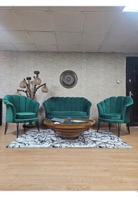 Resim İstiridye Takım Siyah Boyalı Telli Ayak Çay Seti Koltuk Takımı Ye Çok Renkli 