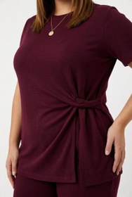 Resim Kadın Büyük Beden Kısa Kollu Yanı Düğümlü Eşofman Takımı 8257-26 - Siyah / 3XL 