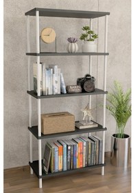 Resim 5 Raflı Modern Metal Gövdeli Kitaplık Çevir-tak Kolay Kurulum Çalışma Odası, Salon, Ofis Kullanımı Antrasit 