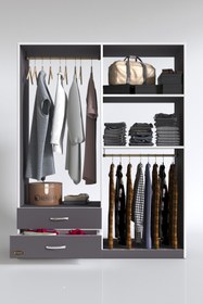 Resim Kenzlife Giysi Dolabı Şemsettin 175*120*40 Gri Gardırop 2 Çekmeceli 