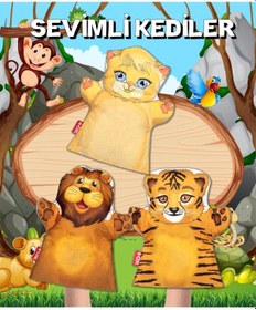 Resim 3 Parça Tox Sevimli Kediler Keçe El Kukla Set . Eğitici Oyuncak 