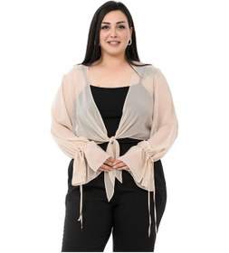 Resim Disentis Büyük Beden Kol Detaylı Önü Bağlamalı Şifon Bej Bolero-bej Bej 