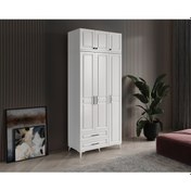 Resim GuneyStore Gözde 3 Kapaklı Yüklüklü Komple MDF Beyaz Gardırop 