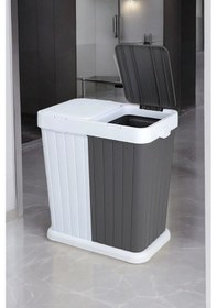 Resim 2 Bölmeli Kirli Temiz Çamaşır Sepeti 80lt Gri-beyaz Antrasit - Beyaz 