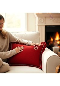 Resim Nakışlı Kırmızı Buldan Keteni Yastık Kılıfı 50x70 1 Adet Dolgusuz Kırmızı 