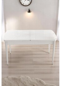 Resim Florn Beyaz 80 X 132 Açılabilen Sunta Masa Metal Ayaklı Mutfak Masası Takımı 4 Krem Sandalye Krem 