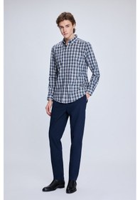 Resim Lacivert Slim Fit Kareli Düğmeli Yaka Uzun Kollu Pamuklu Gömlek 19151010014a 410 1964073 Lacivert 