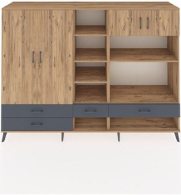 Resim Hyperion Dolap 12 Raflı 4 Çekmeceli 4 Kapaklı 220x44x163 Çam-çam/ Çam-çam/antrasit 