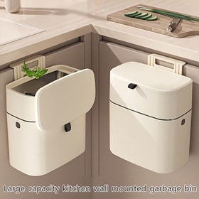 Resim Mutfak Dolabı Kapısı İçin Kapaklı Asılı Çöp Kutusu, Banyo Çöp Kutusu Kapaklı, Plastik Kompost Kutusu Arka Yapışkan/Asma saç tokası İle 