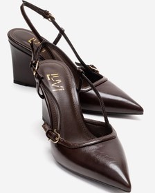 Resim LuviShoes CELIA Kahverengi Cilt Sivri Burunlu Kadın Dolgu Topuklu Ayakkabı 