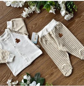 Resim PATSAN Organik Pamuk Penye Bebek Basic Çıtçıtlı Alt Üst Patikli Pijama Takım Çizgili 