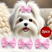 Resim 3 Adet Sevimli Pembe Dantel Köpek Saç Fiyonkları Klipsli, Bichon, Teddy, Yorkshire, Malta İçin Evcil Hayvan Bakım Aksesuarları - Prenses Stili Yavru Saç Tokaları 
