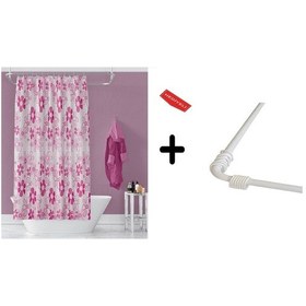 Resim Banyo Perdesi 2224 2x100x200, Perde Borusu Askı Aparatı Köşe Boru Beyaz Hediyeli, Duş Perdesi Seti Çok Renkli 