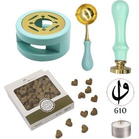 Resim Davetiye Mum Mühürü Uygulama Seti Su Yeşili Renk 610 Elif Vav 
