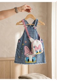 Resim Nota Kids Kız Çocuk Ördek Baskılı Kot Jile Elbise Ve Çanta Takımı Mavi 
