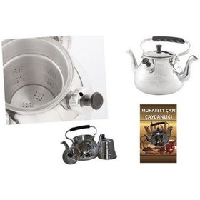 Resim Yayke Çift Taraflı Osmanlı Motifli Alüminyum Demlik Süzgeçli Çay Gri 