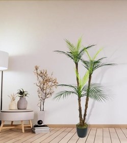 Resim Yapay Ağaç Areka Palmiye 3Katlı 3 Dal 18 Yaprak 130cm Salon Çiçeği Yapay Çiçek 