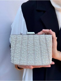 Resim Çanta Trend Kadın Taşlı El ve Uzun Zincir Askılı Kova Model Abiye Çanta ( Düğün Nişan Nikah Balo Mezuniyet ) 
