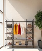 Resim Mobitopya Nilamu Antrasit Elbise Dolabı | Metal Gövdeli Açık Askılık & Organizer Dolap 175*170*34 Cm 